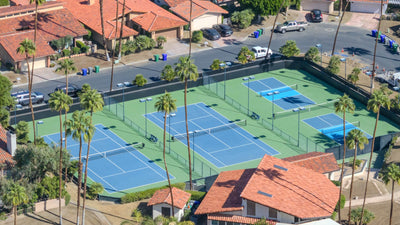 Tennis and pickleball court markings at Rancho Village in Cathedral City.