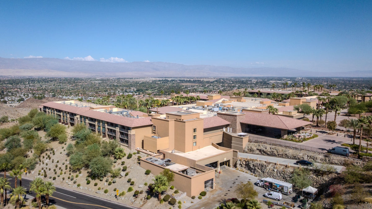 Aerial view of The Ritz-Carlton, Rancho Mirage and the Coachella Valley beyond, photographed September 21, 2026