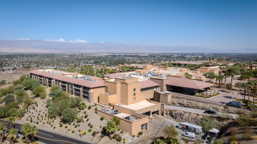 Aerial view of The Ritz-Carlton, Rancho Mirage and the Coachella Valley beyond, photographed September 21, 2026