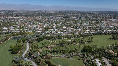 Panoramic view over Sensei Porcupine Creek toward the neighborhoods of Rancho Mirage.